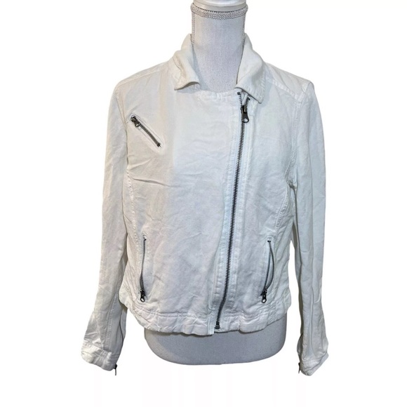 Lane Bryant Linen Blend White Jacket Size 16 Collared Full Zip Knit Trim Pockets - Picture 1 of 7
